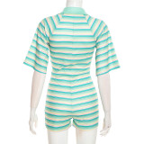 Stripe Print Deep V Neck Romper GDSF-Y26RP283