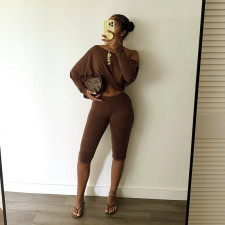Slash Shoulder Loose Long Sleeve Pants Suit GDSF-Q26ST123