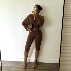Slash Shoulder Loose Long Sleeve Pants Suit GDSF-Q26ST123