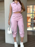 Solid Color Sleeveless Top Two Piece Pants Set MIL-L370