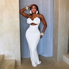 Solid Color Corsage Tube Top Maxi Dress CYA-902444