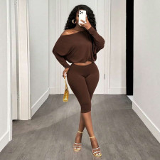 Slash Shoulder Loose Long Sleeve Pants Suit GDSF-Q26ST123
