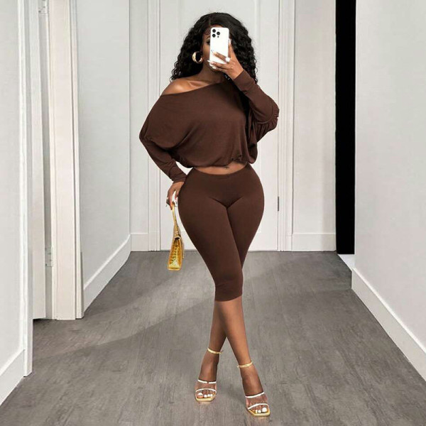Slash Shoulder Loose Long Sleeve Pants Suit GDSF-Q26ST123