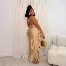 Sexy V Neck Irregular Backless Long Dress CYA-902422