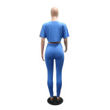 Color Block O Neck Casual Pants Suit CYA-902407