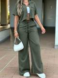 Short Sleeve Solid Color Two Piece Pants Set MIL-L347