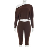 Slash Shoulder Loose Long Sleeve Pants Suit GDSF-Q26ST123
