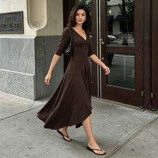 Half Sleeve Solid Color Long Dress GPKJ-MR50285