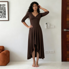 Half Sleeve Solid Color Long Dress GPKJ-MR50285
