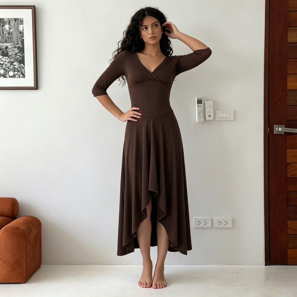 Half Sleeve Solid Color Long Dress GPKJ-MR50285