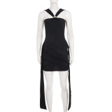 Hollow Out Patchwork Ruched Mini Dress GPKJ-MR49852