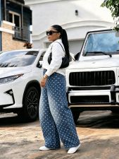 Plus Size Polka Dot Print Embroidered Jeans GYLN-0086