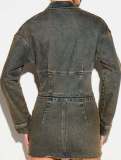 Retro Zipper Long Sleeve Denim Romper MEM-88712