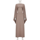 Solid Color Bat Sleeve Shawl+Sling Dress 2 Piece Set GPKJ-MR50115