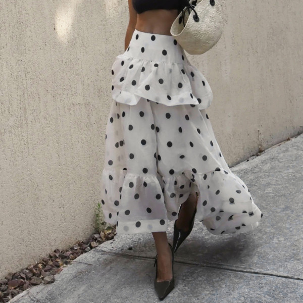 Polka Dot Print Irregular Long Skirts GPKJ-MR43545