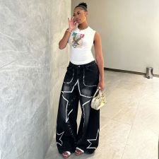 Plus Size Star-Printed Denim Pants GYLN-8095