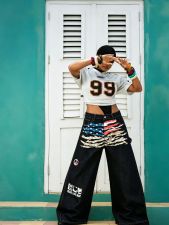 Plus Size Flag-Print Wide-Leg Jeans GYLN-9092