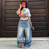 Plus Size Letter Embroidery Wide Leg Jeans GYLN-9089