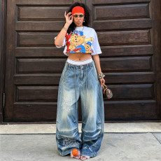 Plus Size Letter Embroidery Wide Leg Jeans GYLN-9089