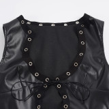 Hollow Out PU Leather Bandage Top GPKJ-MR49614