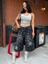 Plus Size Star-Patched Embroidered Straight Jeans GYLN-7705