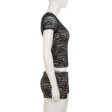 Lace Patchwork V Neck Two Piece Shorts Set GPKJ-MR49982
