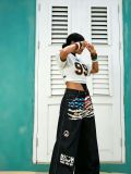 Plus Size Flag-Print Wide-Leg Jeans GYLN-9092