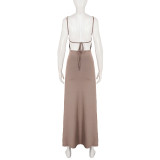 Solid Color Bat Sleeve Shawl+Sling Dress 2 Piece Set GPKJ-MR50115