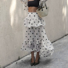 Polka Dot Print Irregular Long Skirts GPKJ-MR43545