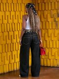 Plus Size Leopard Print Patchwork Straight Jeans GYLN-5118