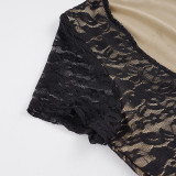 Lace Patchwork V Neck Two Piece Shorts Set GPKJ-MR49982