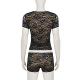 Lace Patchwork V Neck Two Piece Shorts Set GPKJ-MR49982