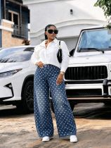 Plus Size Polka Dot Print Embroidered Jeans GYLN-0086