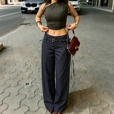 Fashion Stripe Belt Straight Pants GPKJ-MR49906