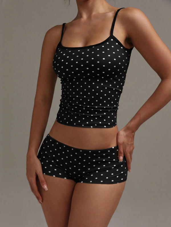 Polka Dot Print Sport Two Piece Short Set GXIY-K26L2594