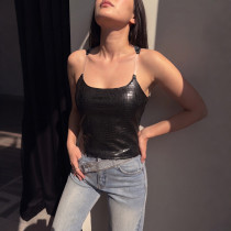 Solid Color Off Shoulder Sling Tank Top XEF-K6L13740A