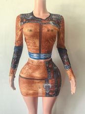 Pre Order: About 7 work days shipping Print Mesh Skirt Suit YUEM-202664