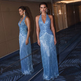 Halterneck Sequin Tassel Maxi Dress XEF-K6D11483A