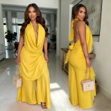 Solid Color Halterneck Top Wide Leg Pants Suit GXRF-QC172