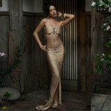 Chain Halterneck Split Maxi Dress DLSF-K6D10597A