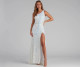 Single Shoulder Sequin Split Evening Dress GXRF-QC173