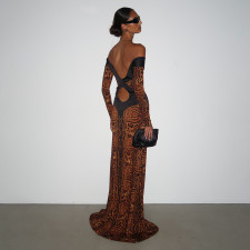 Leopard Print Long Sleeve Maxi Dress DLSF-K6D11938A