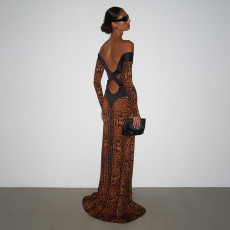 Leopard Print Long Sleeve Maxi Dress DLSF-K6D11938A