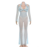 See Through Long Sleeve Maxi Dress DLSF-K6S13722A