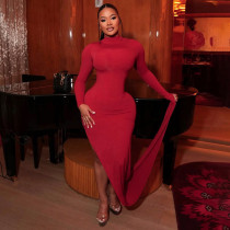 Solid Color Long Sleeve Maxi Dress GDSF-D26DS287