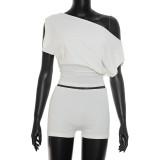 Solid Color Off Shoulder Two Piece Short Set MXBF-J26ST267