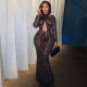 Long Sleeve Halterneck Print Maxi Dress GJYO-JD305665