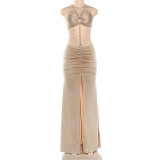 Chain Halterneck Split Maxi Dress DLSF-K6D10597A