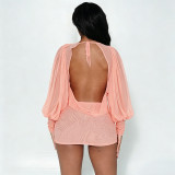 Solid Color Backless Mini Dress GSZM-J26DS261
