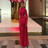 Solid Color Long Sleeve Maxi Dress GDSF-D26DS287